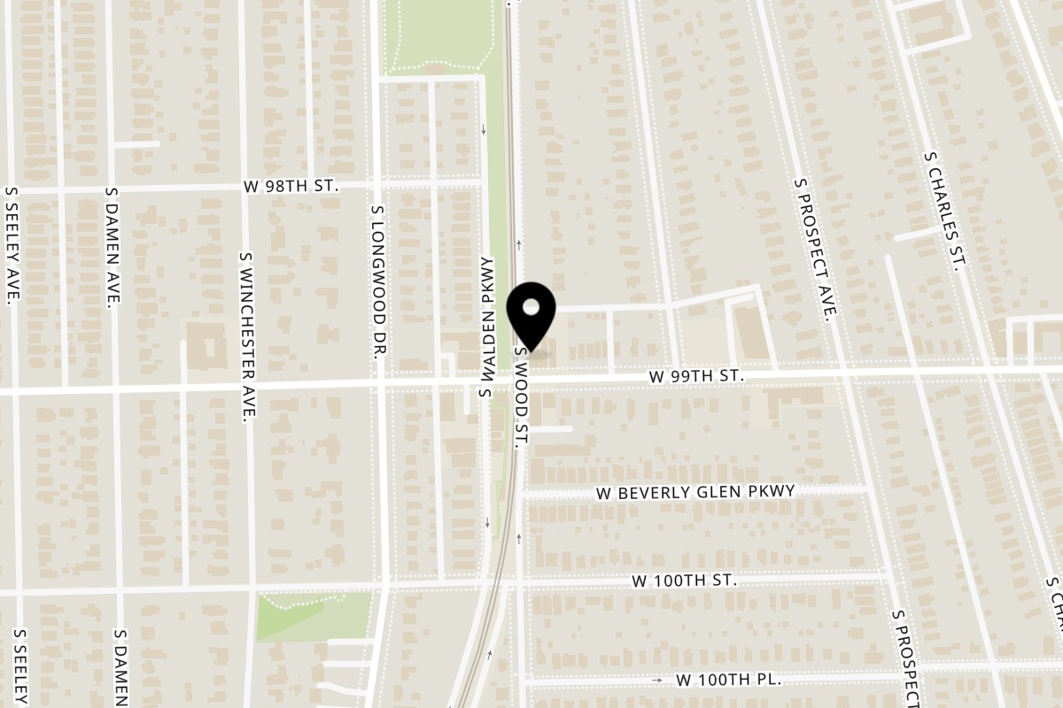 Map showing the location of Sanders BBQ Supply Co. on 1742 W 99th St in Chicago